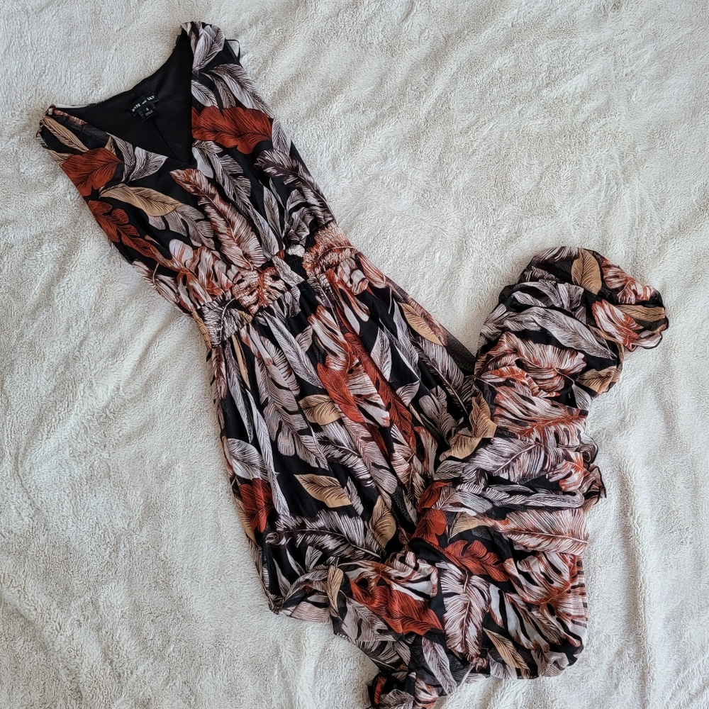 Feather print maxi dress